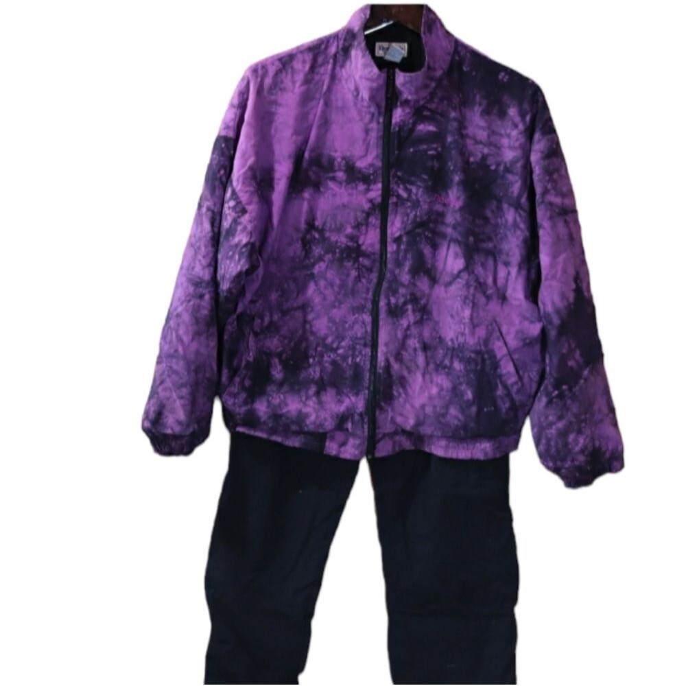 Reebok 90s Purple Tie-Dye Track Suit Set Medium Vintage Athleisure Streetwear